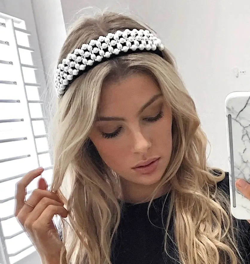 WS-  Premium Pearl & black Headband