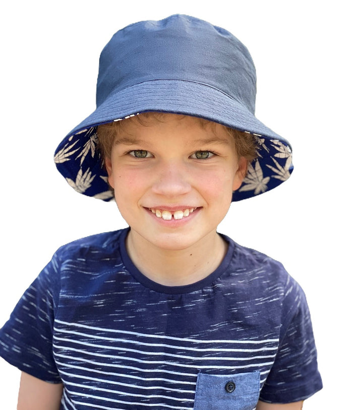 Bucket Hat - reversible- Blue Palm/Black 6-adult