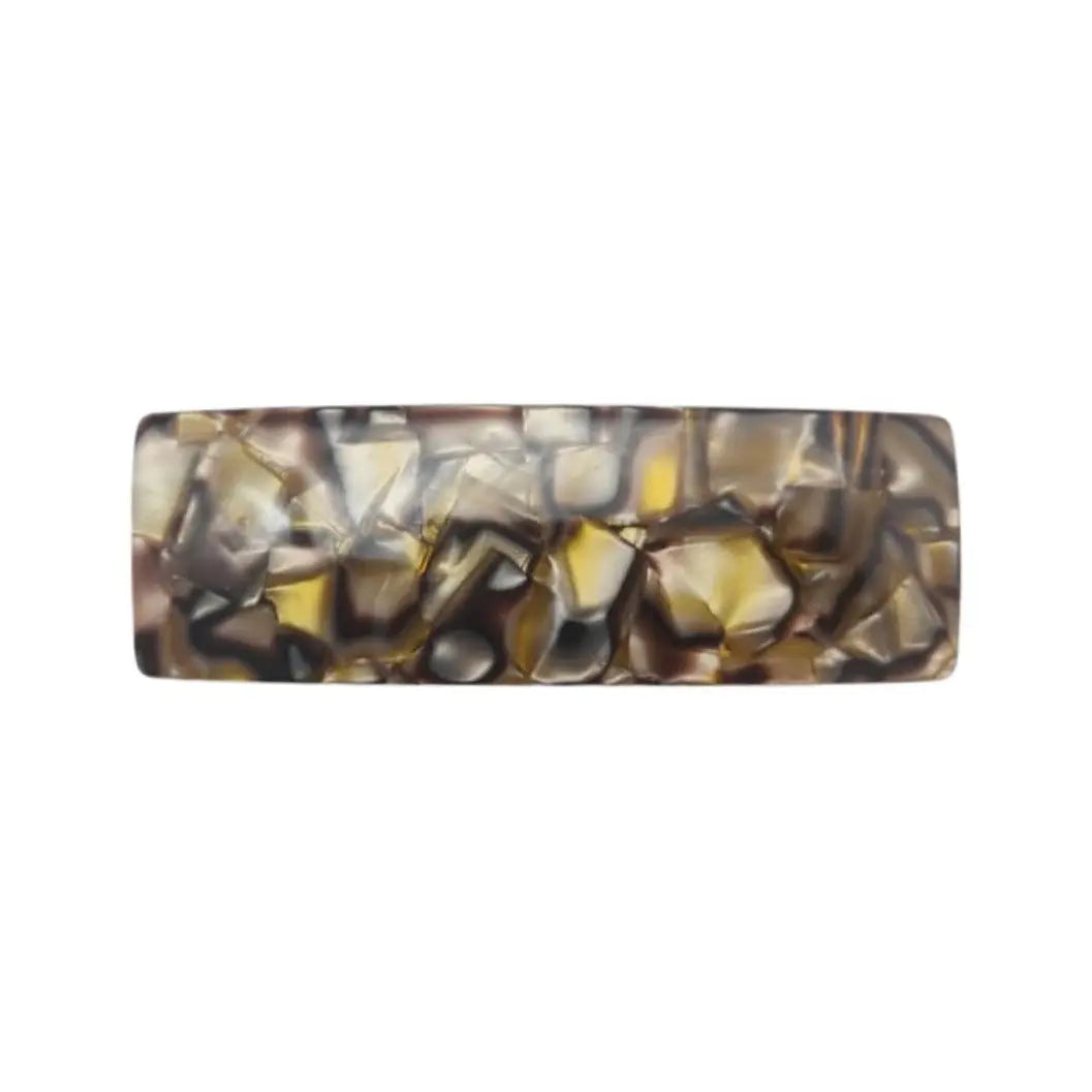 Premium Acetate Wide Barrette - Gold/Brown Marble