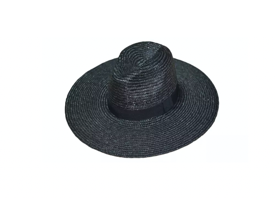 100% Wheat Straw Ultrawide brim Panama in Black  straw