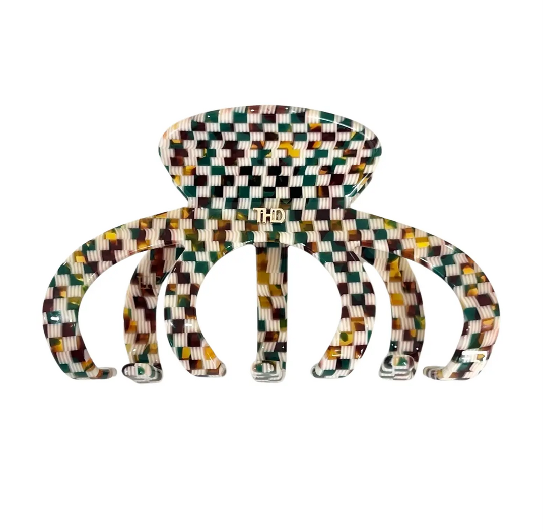 Octopus Acetate Hair Claw in Green Gold Check