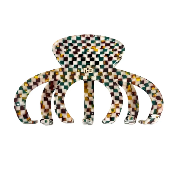 Octopus Acetate Hair Claw in Green Gold Check