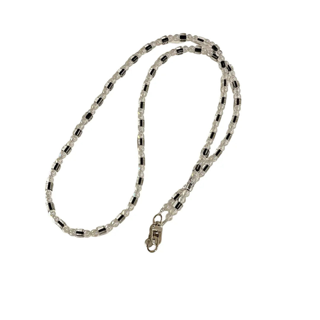 Premium Crystal Crossbody Phone Strap - Black silver