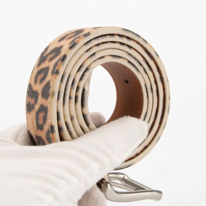 Leopard Leather Belt 3.3cm Silver