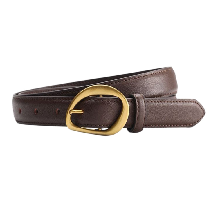 Geneva Brown Leather Belt Gold 2.5cm
