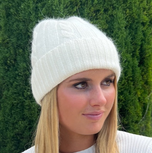 Cable Beanie - White