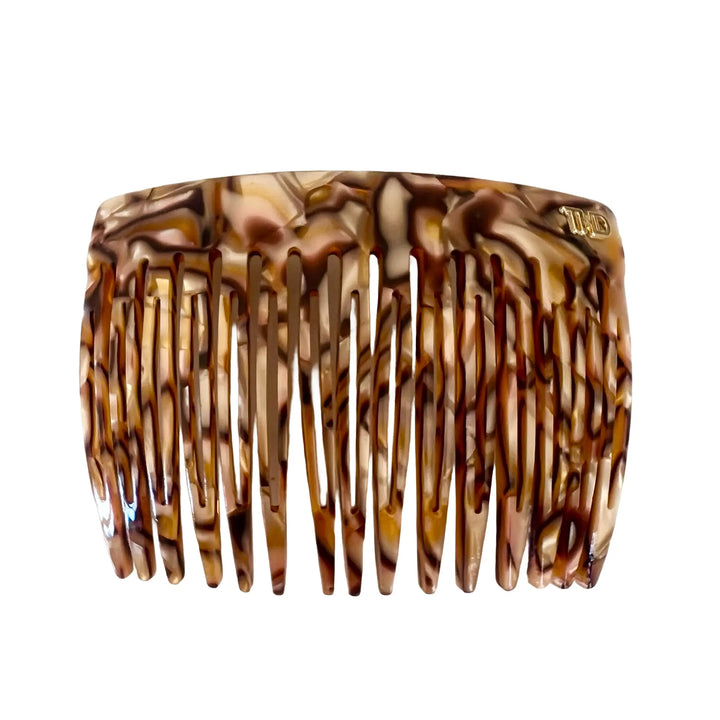 Acetate Hair Comb in Gold Brown Marble