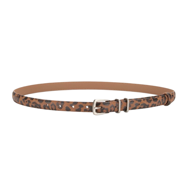 WS Leopard Leather Belt 1.8cm - Silver