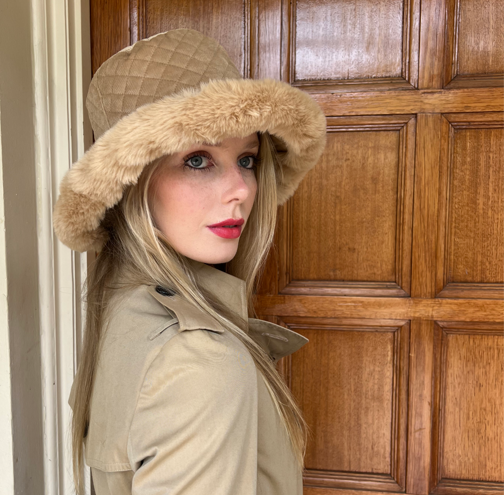 Quilted Faux Fur Bucket Hat - Fawn