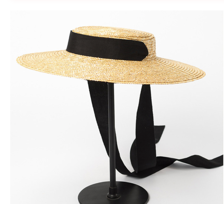 100% Wheat Straw Ribbon Hat -Natural