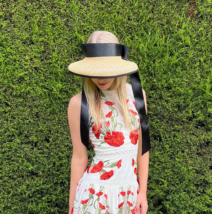 WS - Hepburn - 100% Wheat Straw Open Hat + Black Ribbon Tie 746935882600