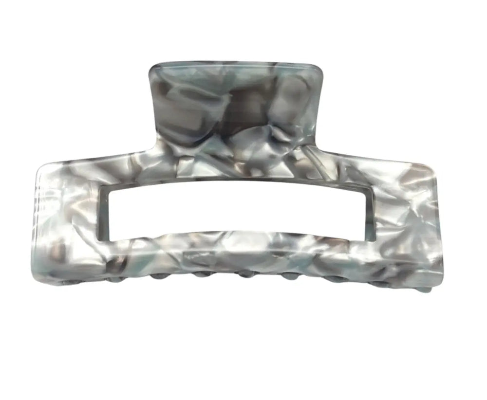 Premium Large Rectangular Acetate Claw - Silver marble