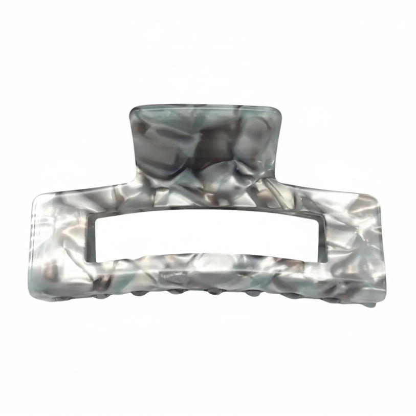 Premium Large Rectangular Acetate Claw - Silver marble Tania Hird Designs