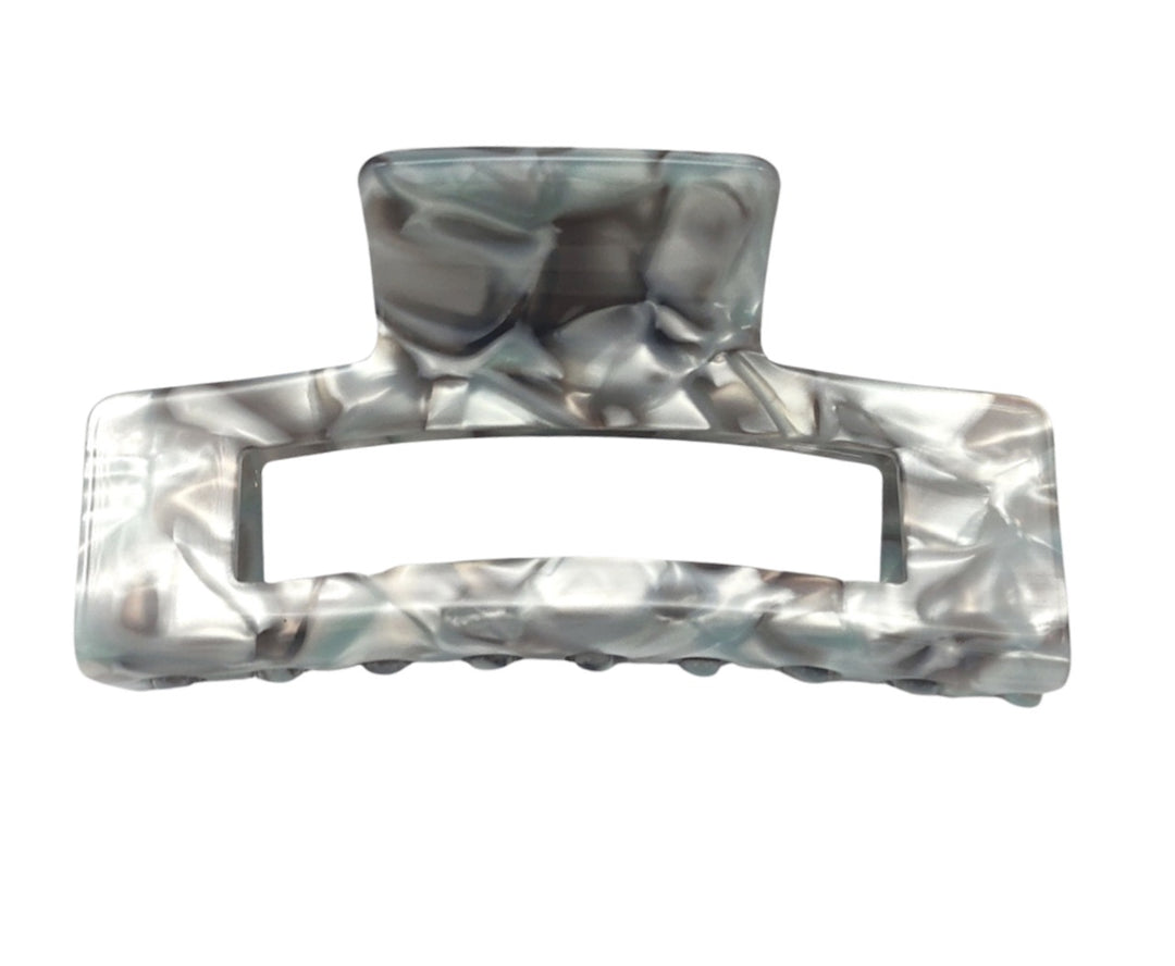 Premium Large Rectangular Acetate Claw - Silver marble Tania Hird Designs