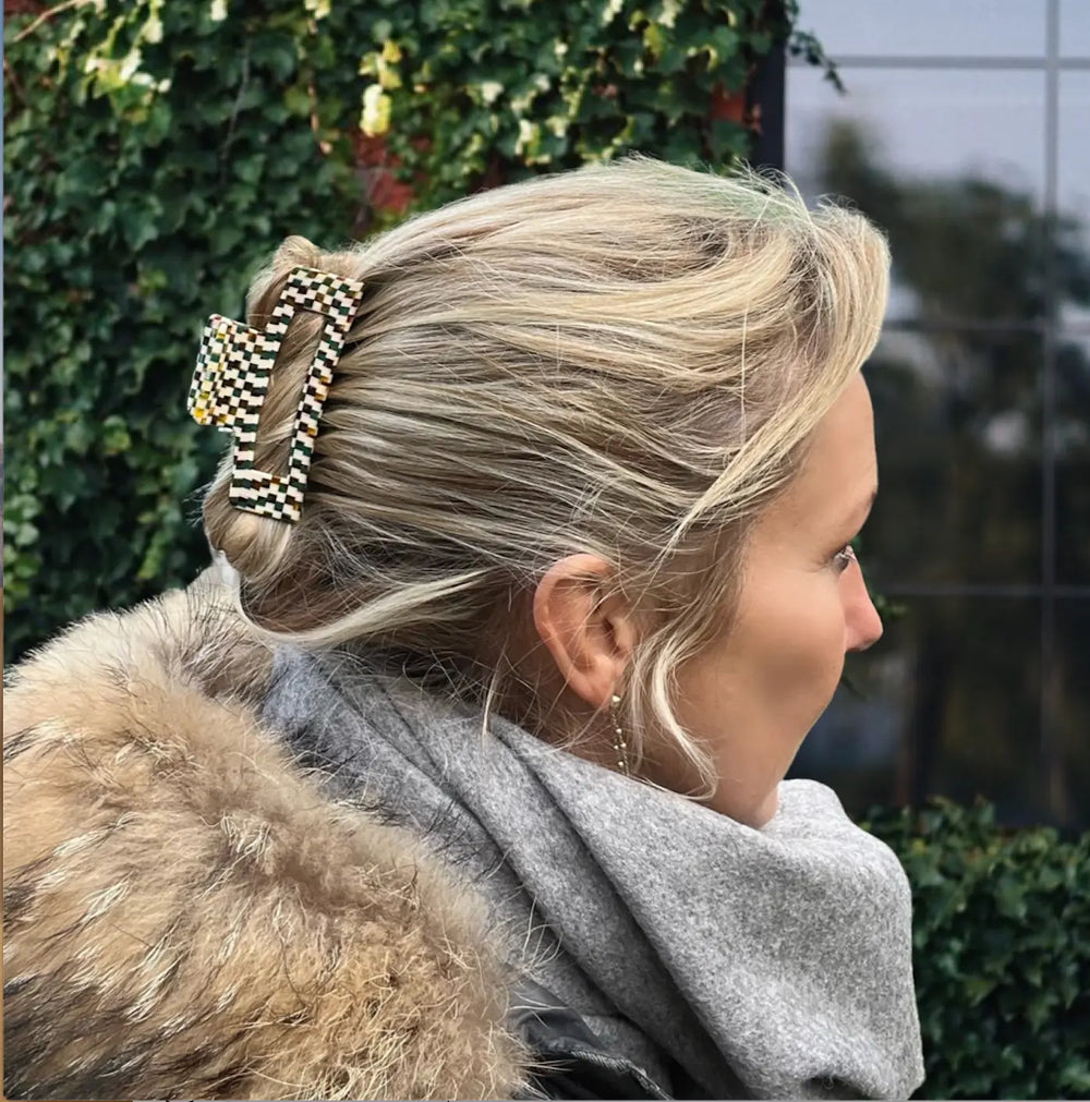 Limited Edition Rectangular Large Claw - Green/Brown check