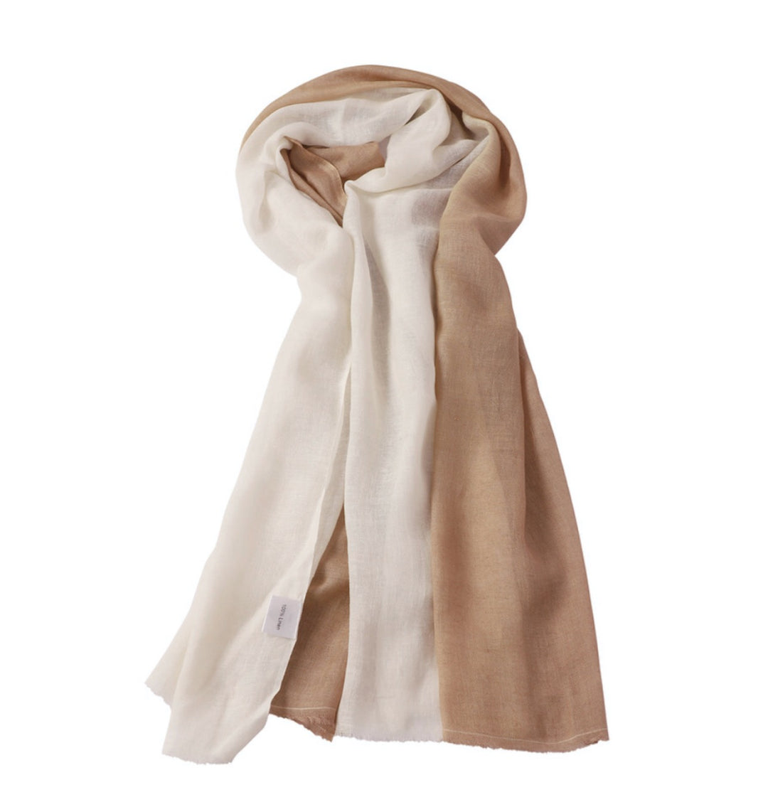 Linen Handwoven Ombre Scarf in Sheepskin/White