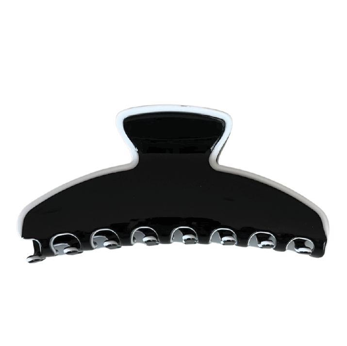 Premium oversized hair claw in black with white edge