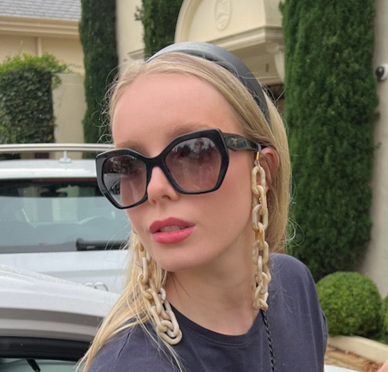 Glasses / Sunglasses Chain oversized retro - White/Brown