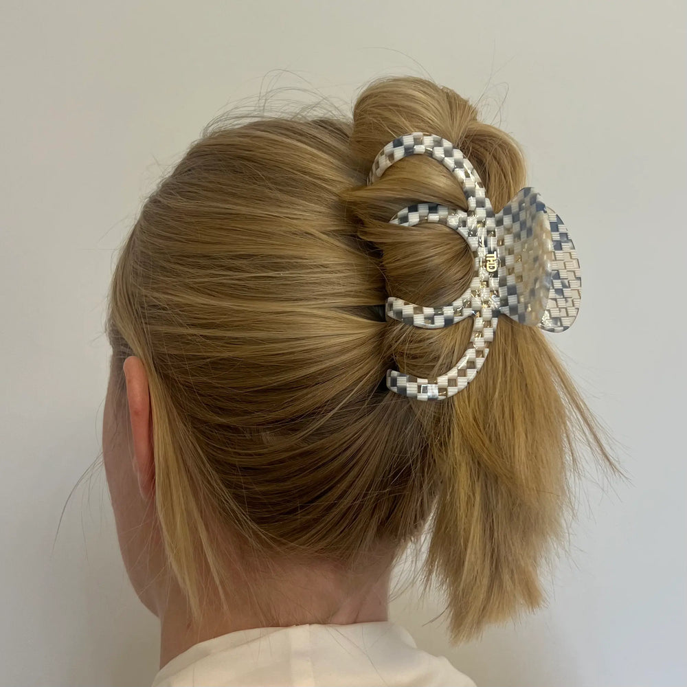 Octopus Acetate Hair Claw in Blue Check Paros