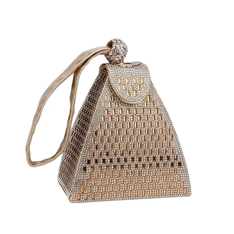 Pyramid Clutch Bag in Gold