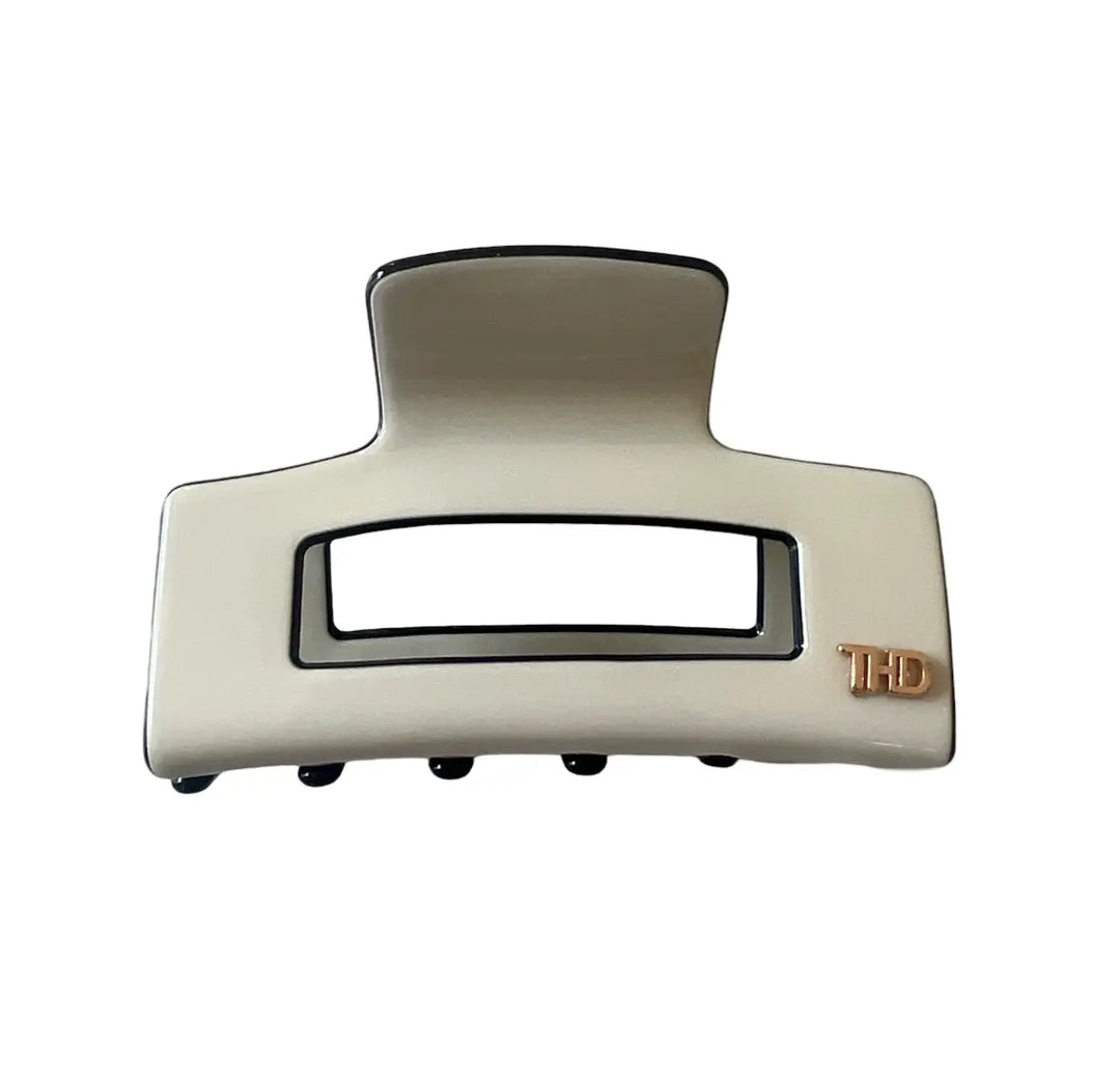 Acetate Medium Rectangle Hair Claw in ivory & Blk