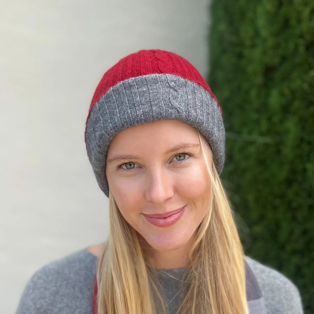 WS - Beanie - Cashmere reversible Wine/Grey