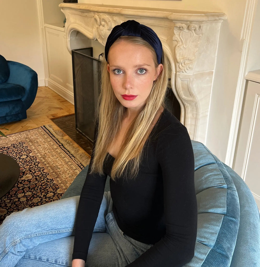 WS Velvet Knotted Headband - Navy - Image 1