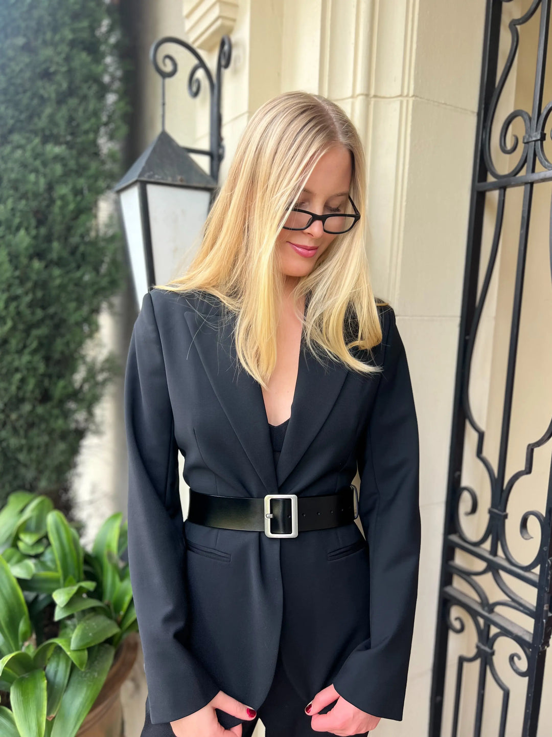 WS Black Leather Boston Belt Silver 4.8cm