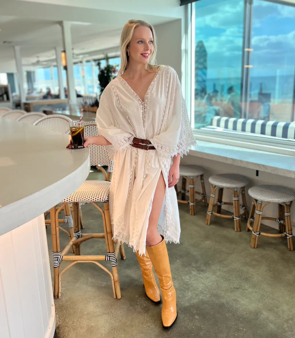 'Celine' Cotton & Lace Dress in White