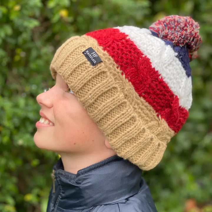 WS Kids Beanie & Scarf Stripe 3-10yr - Taupe - Image 2