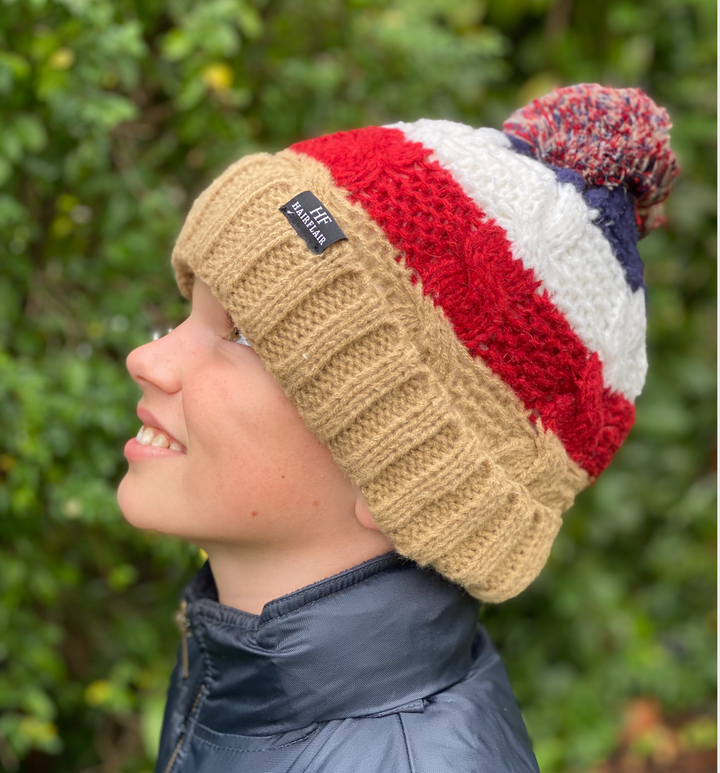 KIDS Beanie & Scarf - Unisex Stripe Taupe 3-10yr