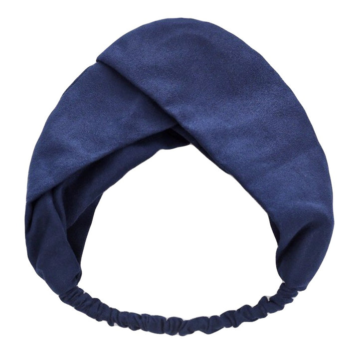 Vegan Suede Twisted Elastic Headband- Navy