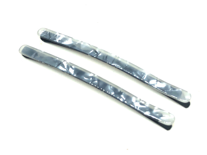Acetate Hairpins -White/Silver Pearl- 2pce