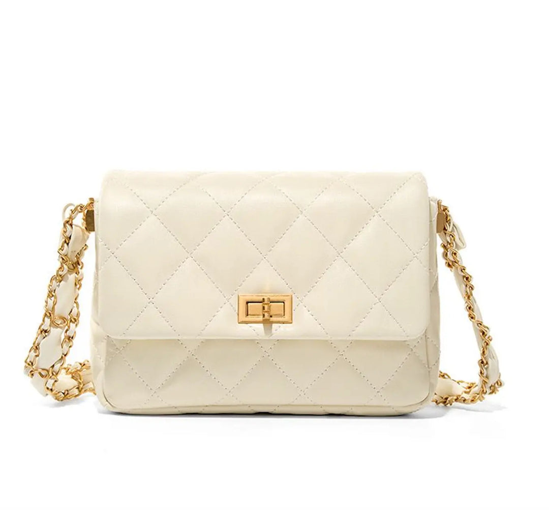 Francine Quilted Leather Shoulder Bag - white