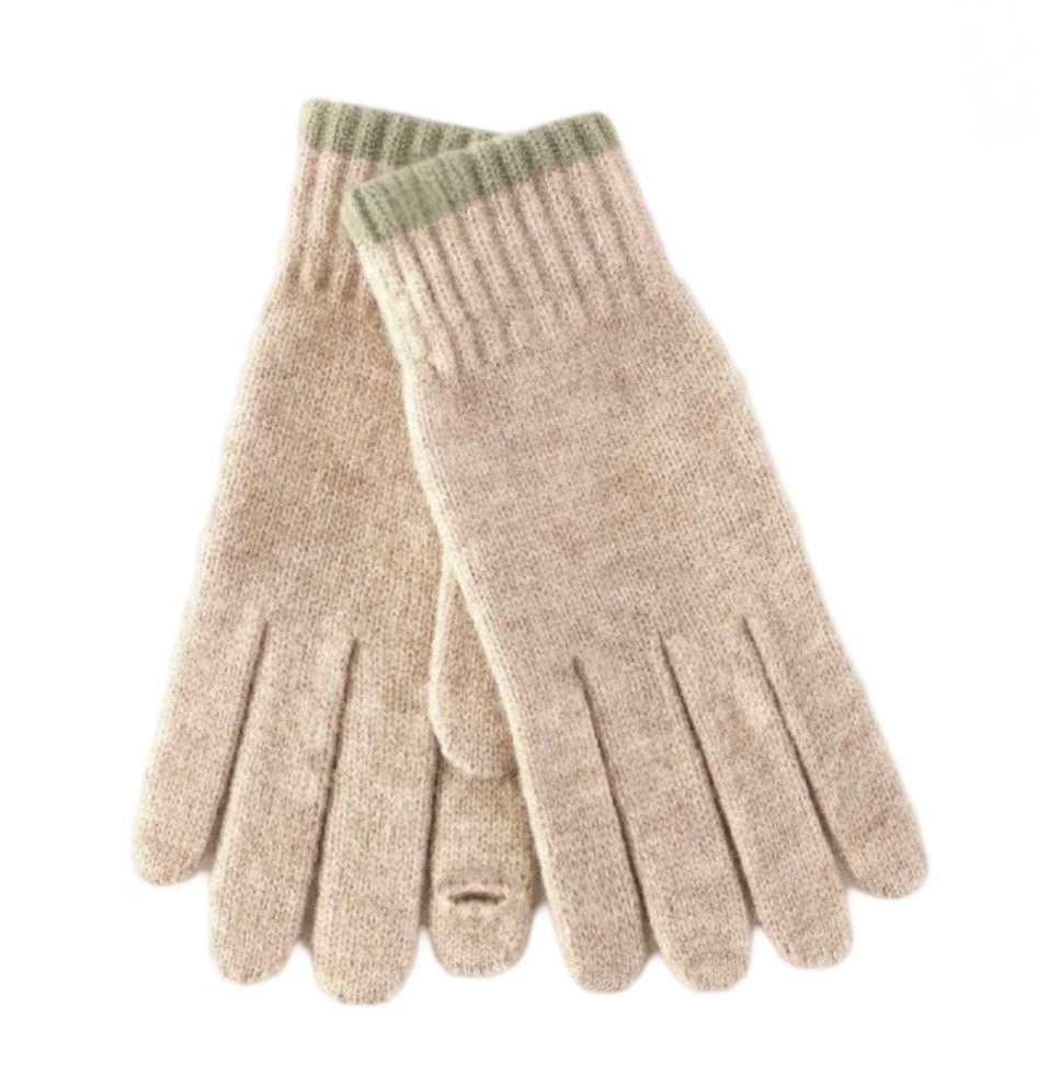 NY Unisex Wool glove M- L Oatmeal/green