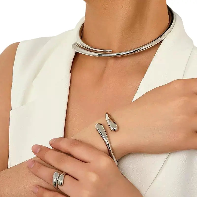 Spiral Necklace, Bracelet & Ring Set Gold