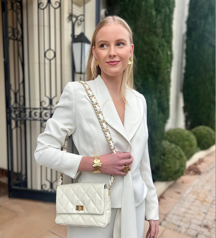 WS Francine Quilted Leather Shoulder Bag - white