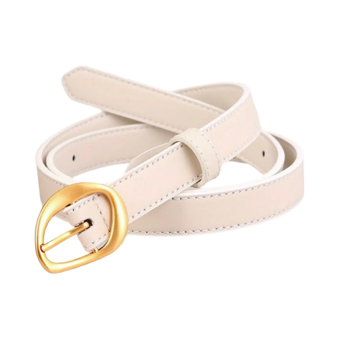 Geneva Cream Leather Belt Gold 2.5cm