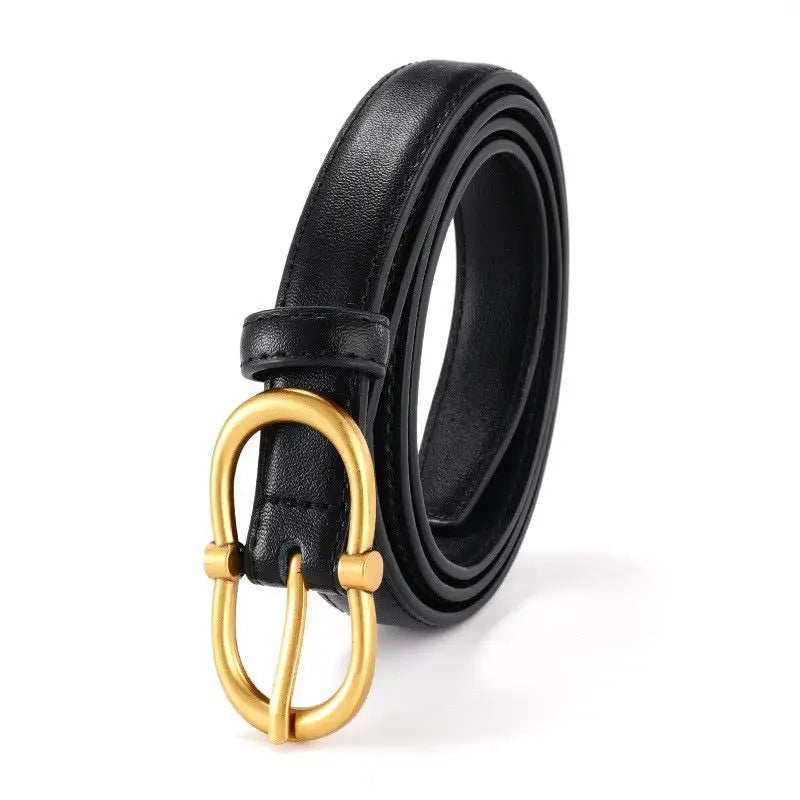 Black Leather Zurich Belt Gold 1.8cm