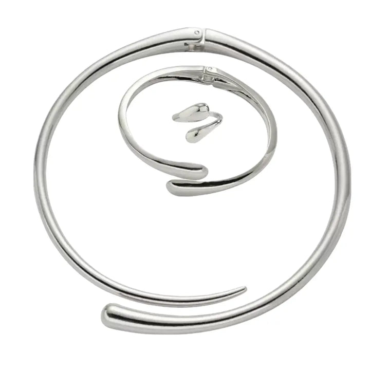 Spiral Necklace, Bracelet & Ring Set Silver