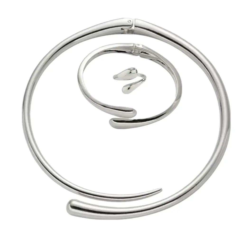 WS Spiral Necklace, Bracelet & Ring Set Silver