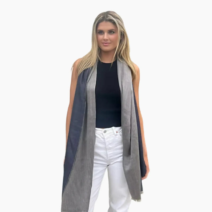 Scarf - Cashmere/ Mulberry Silk Scarf in Navy & Light Grey