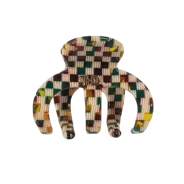 Medium Octopus Hair Claw -  Green/gold/brown Check