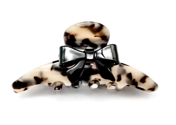 WS Premium oversized Acetate HairClaw with Black Bow - Light Turtle 746935882334