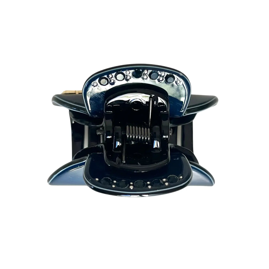 WS Acetate Hair Claw Small with Crystals Trim - Deep Blue - Image 1