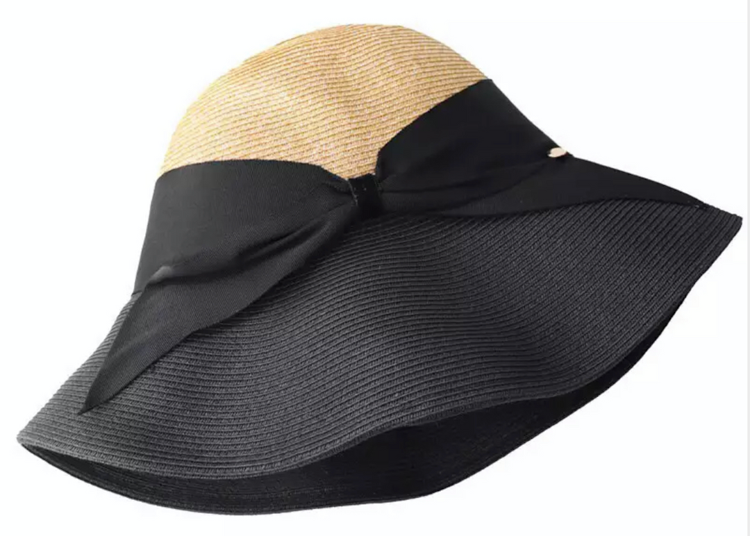 Premium Foldable Fisherman Hat with Bow in Black & Natural