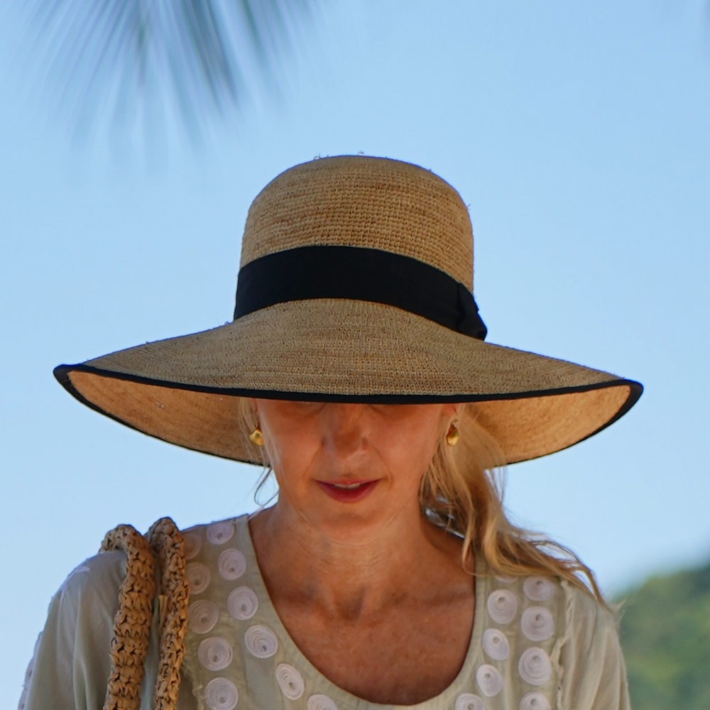 WS Melissa Raffia Hat with Trim - Black Bow
