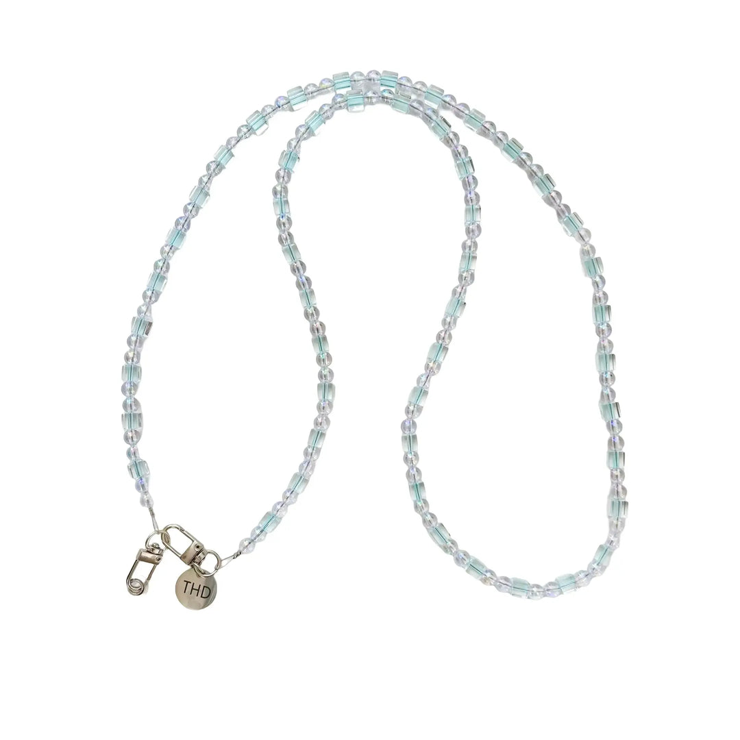Premium Crystal Crossbody Phone Strap - Blue & Silver