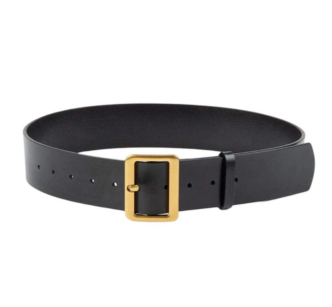 WS Black Leather Boston Belt Gold 4.8cm