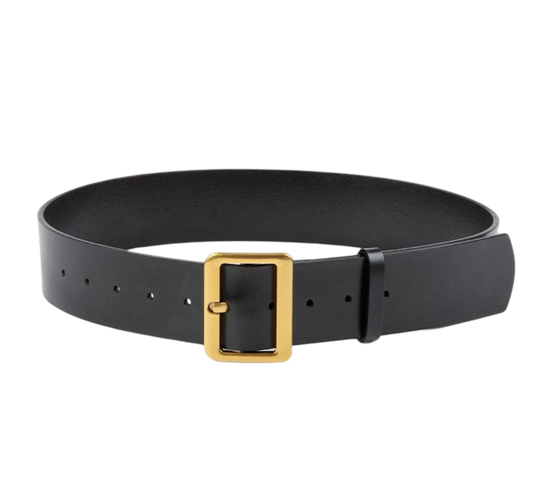 WS Black Leather Boston Belt Gold 4.8cm